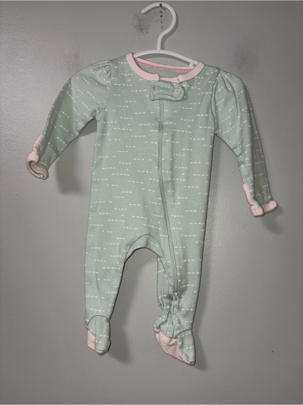 Cloud Island Mint & White Footie Zip Sleeper Girls Newborn